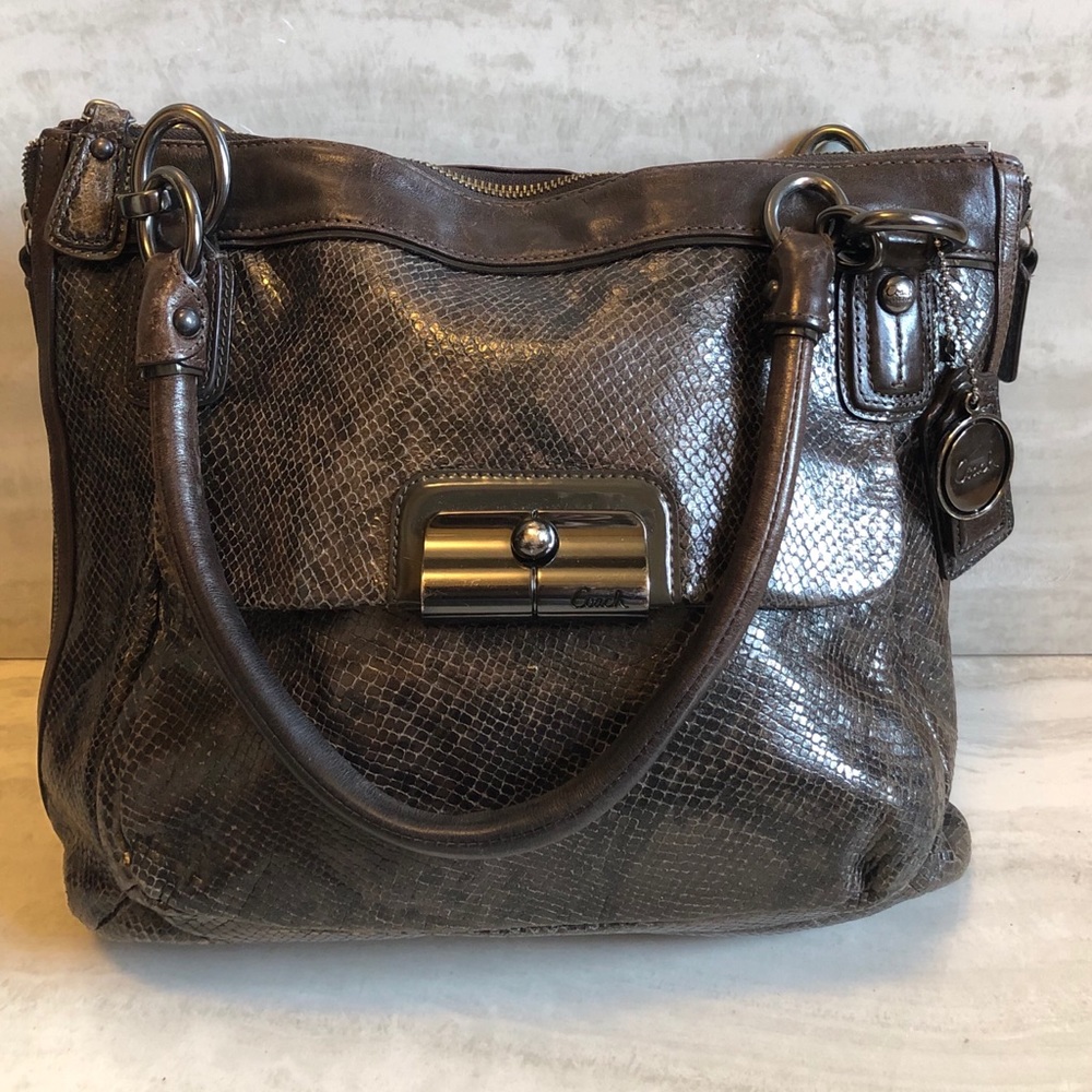 Coach Chocolate brown snakeskin print purse